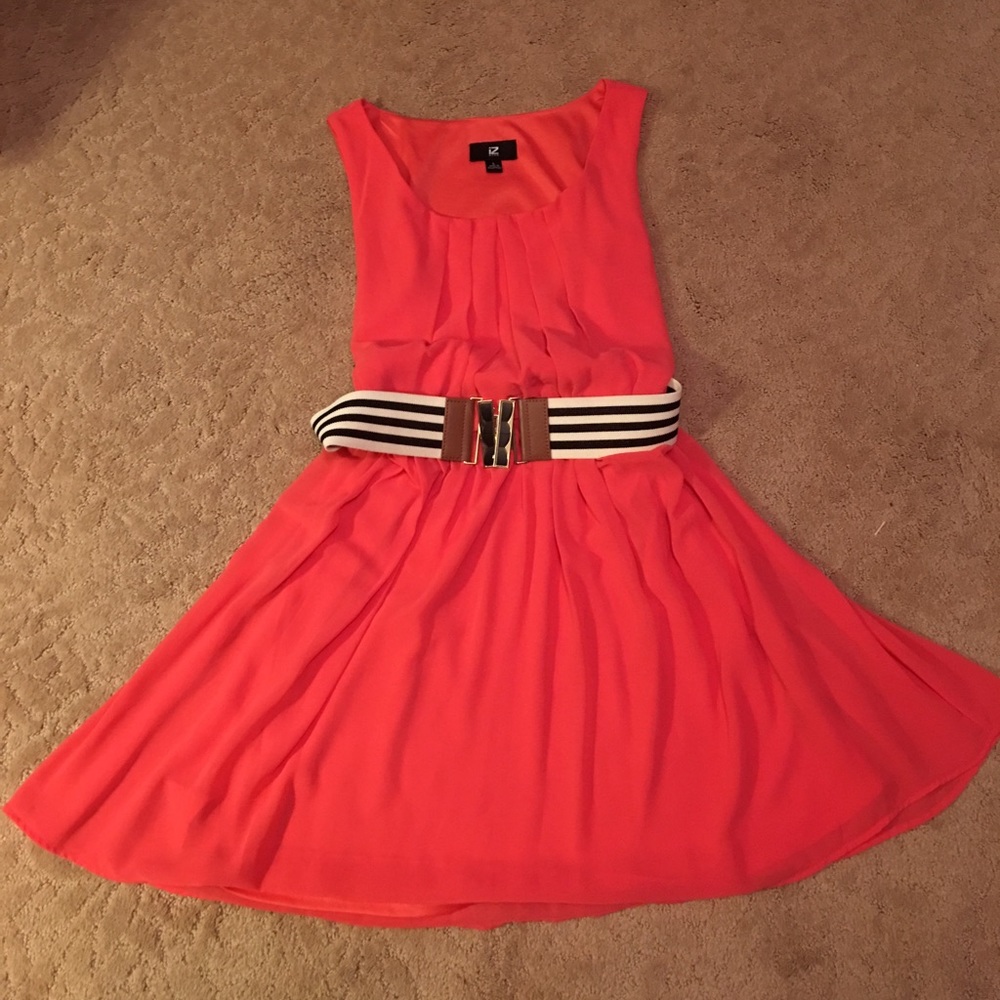 iZ Byer Coral Dress w/Navy Belt