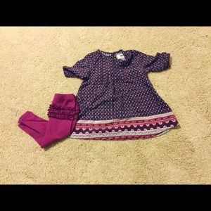 Floral Purple Rayon Dress with Ruffle Leggings