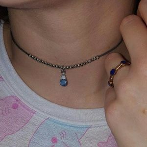 Blue tear drop choker and Gold and blue ring