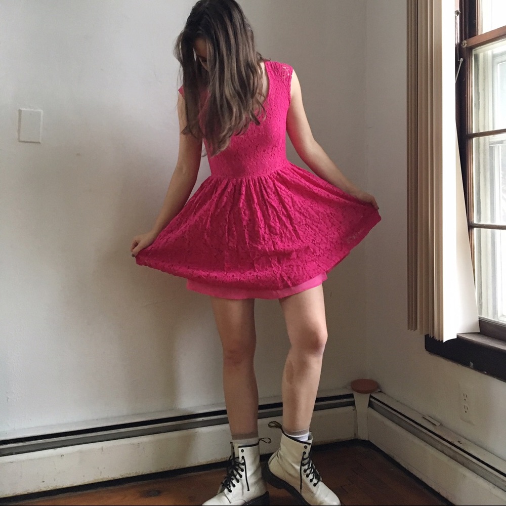 Pink Lace Skater Dress. 