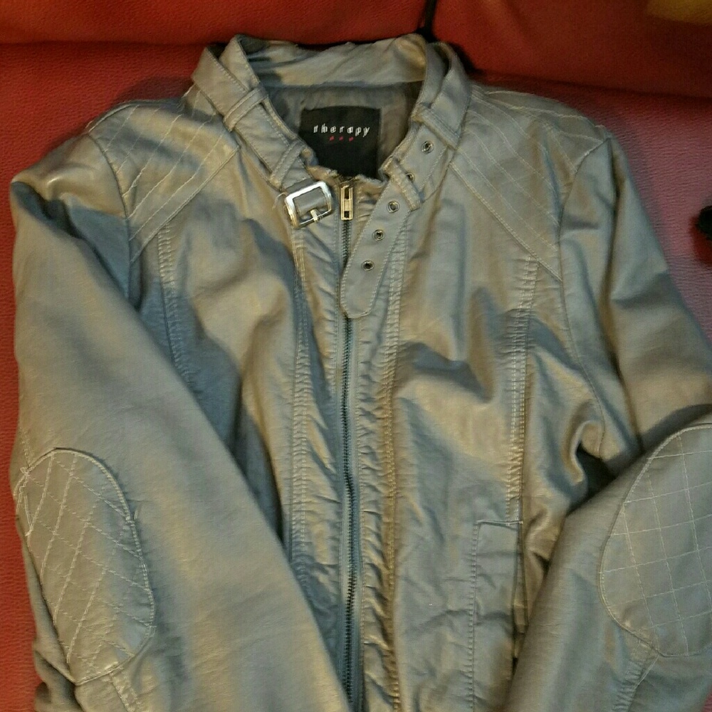 Gray Motorcycle Faux Leather Jacket