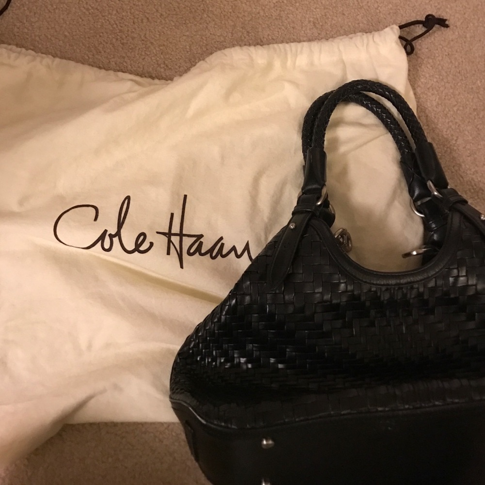 Cole Haan Genevieve Woven Black Leather Hobo