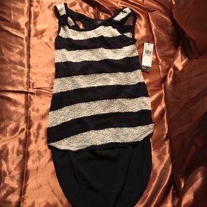 Navy and off white striped tee