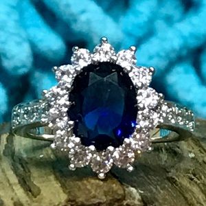 Natural 3.26ct Sapphire Diamond 14K White Gold