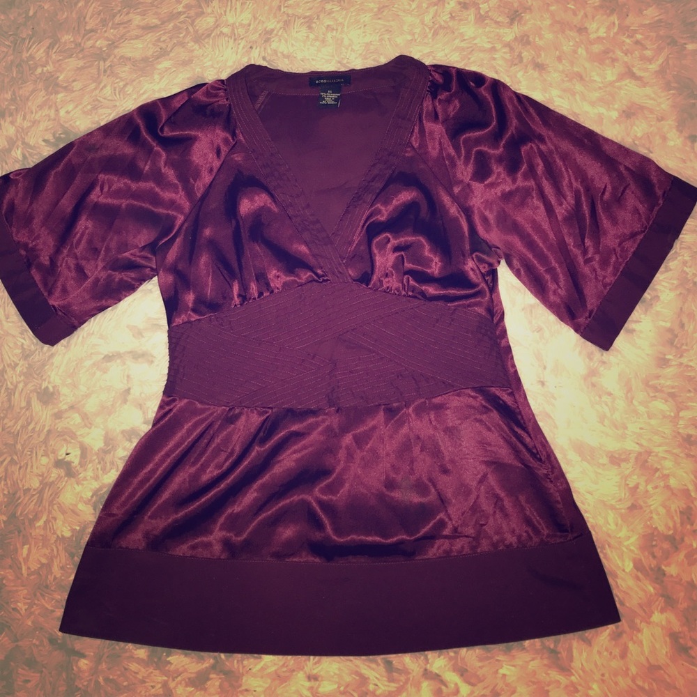 BCBG Silk Kimono Style Plumb Colored Blouse. XS!