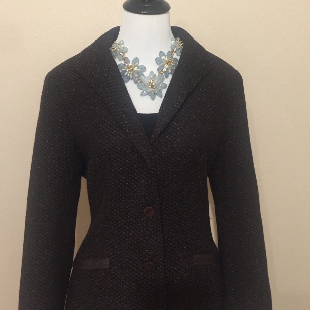 👢Equestrian leather trimmed tweed blazer👢