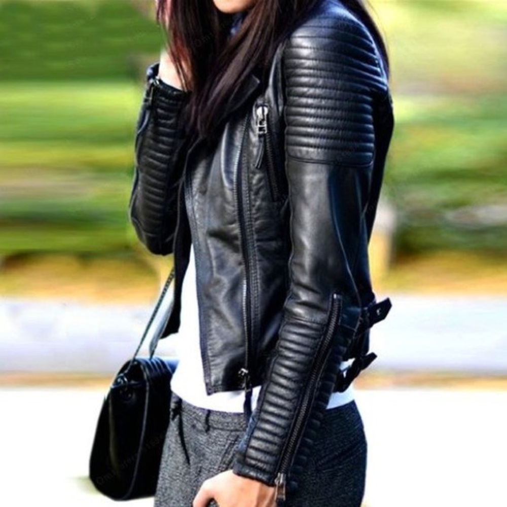 Black Faux Leather Quilted Sleeves Soft Jacket