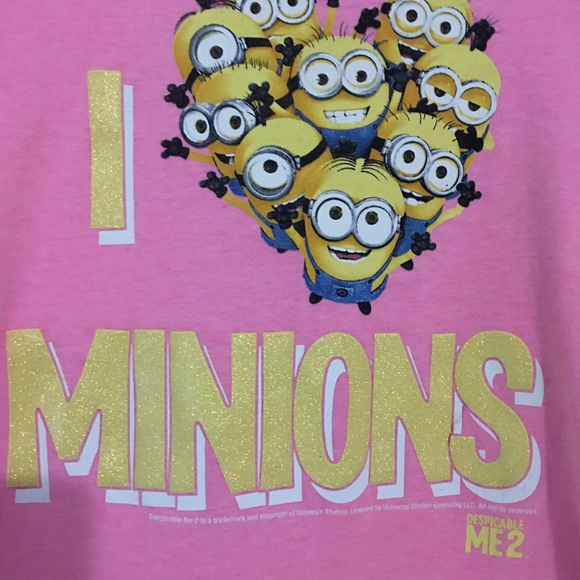Justice Girls Pink Minions Shirt Size 10 - Picture 3 of 3