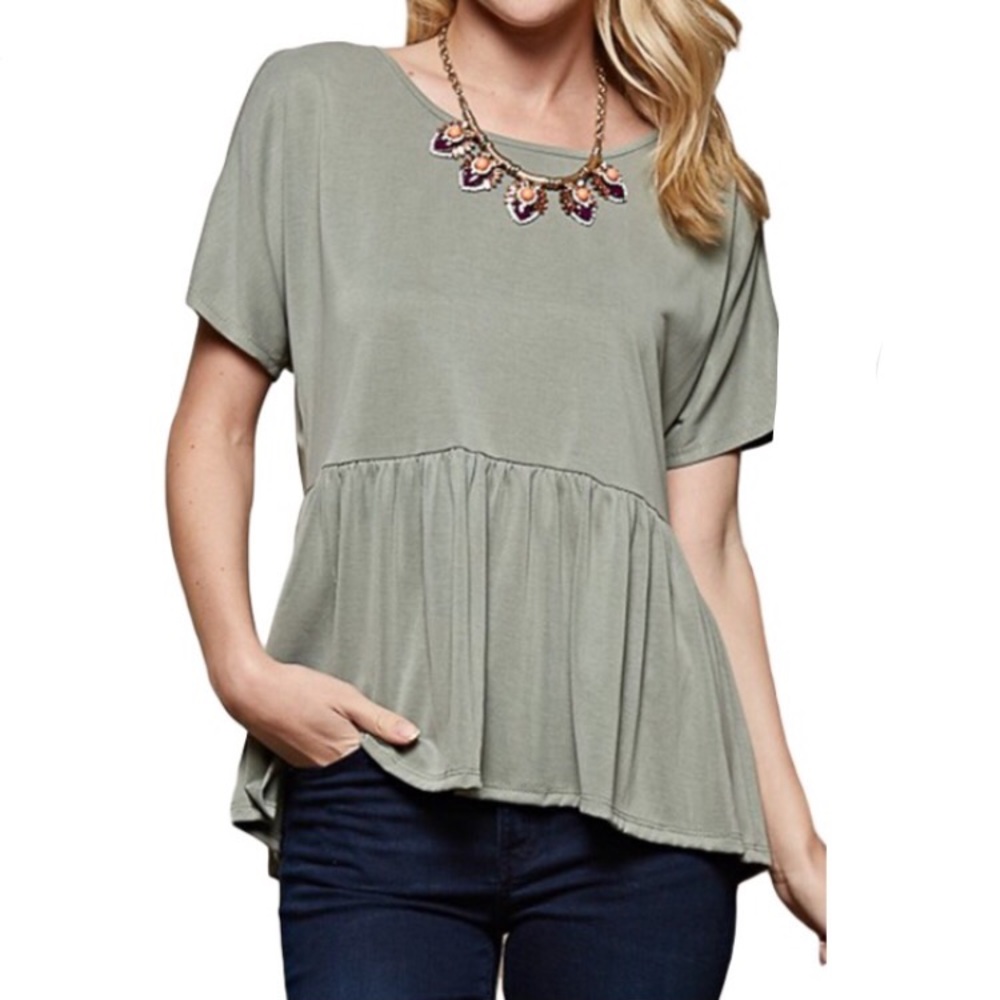 ❤️Vanessa Peplum Blouse with shoulder slit in Sage