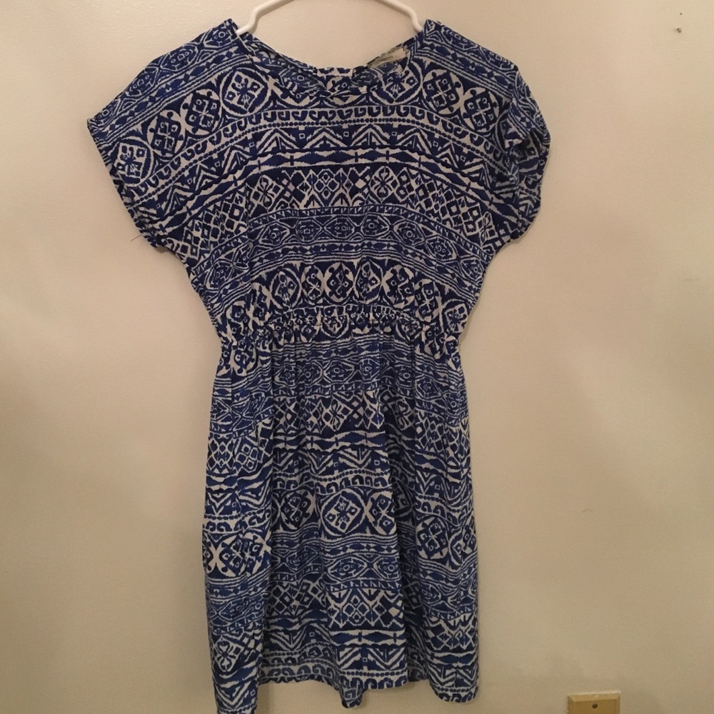 blue and white dress