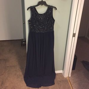 Adrianna Papell floor length beaded navy dress