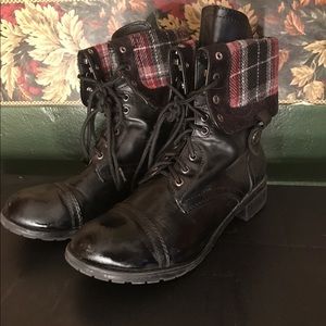 Black Booties Rocker Plaid inside
