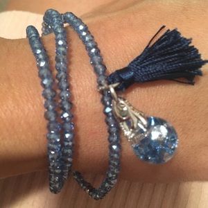 Floating Dk Blue cubic zirconia, sterling silver