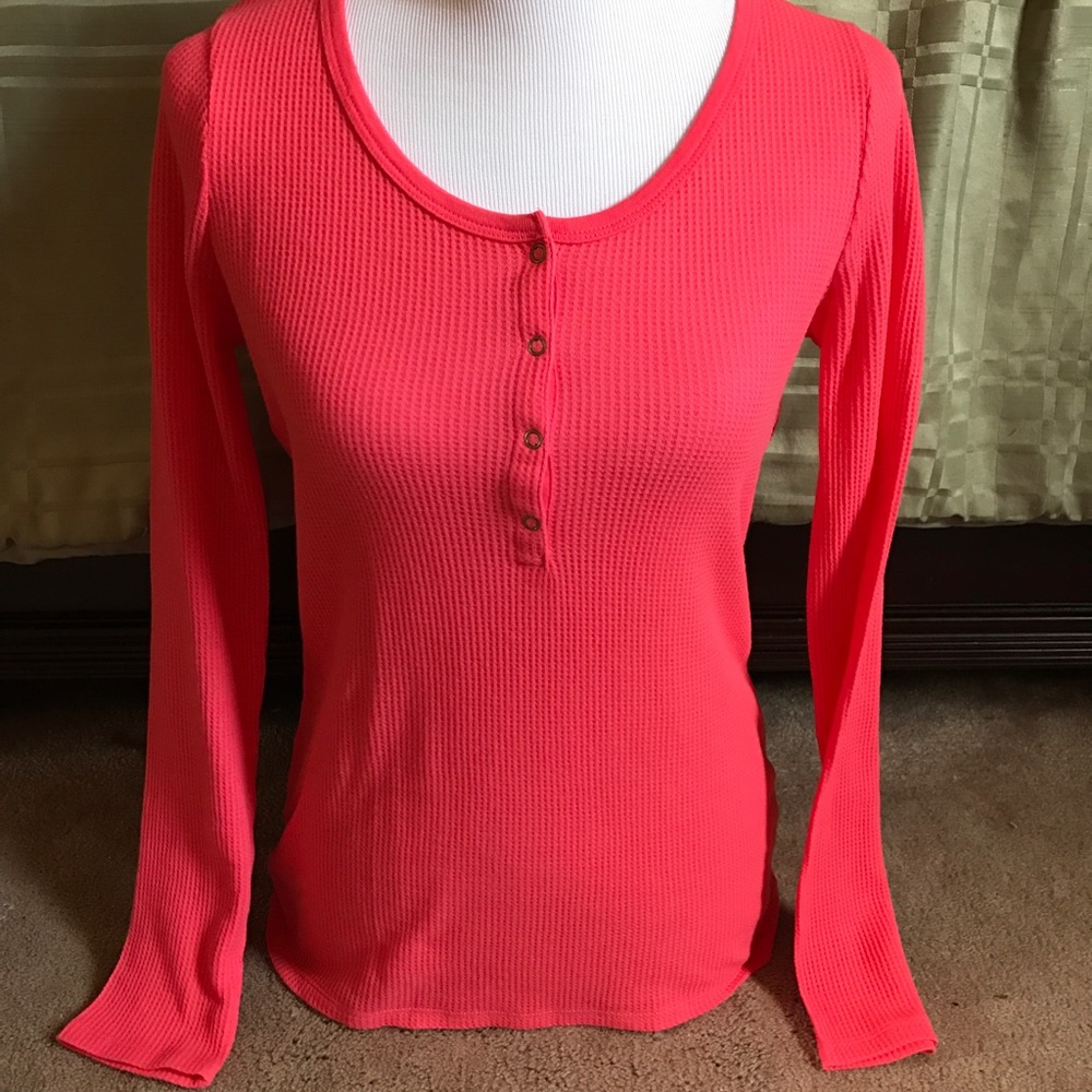 J.Crew Factory Coral Waffle Henley - Medium