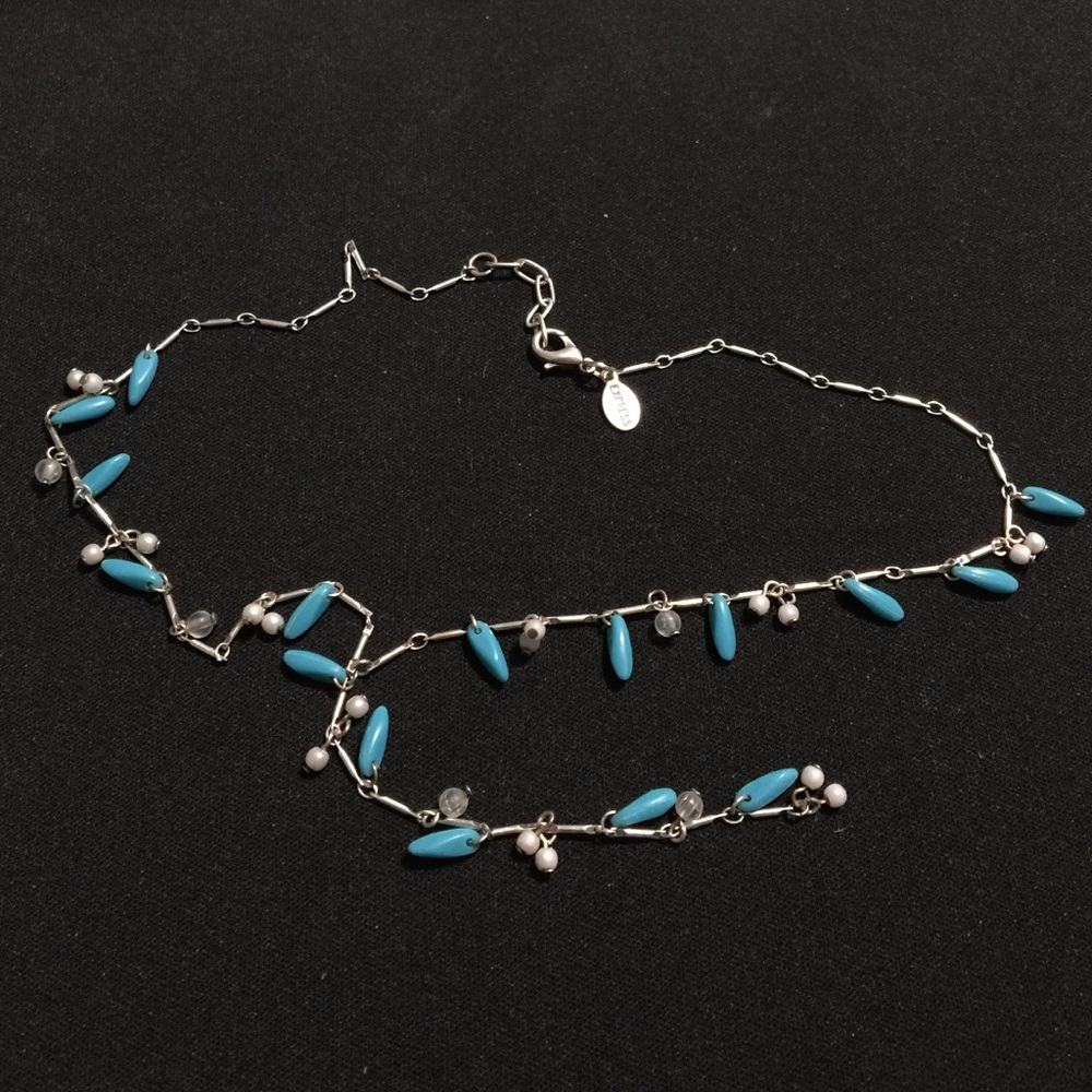 Silver turquoise beaded necklace