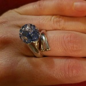 Floating cubic zirconia and sterling silver ring