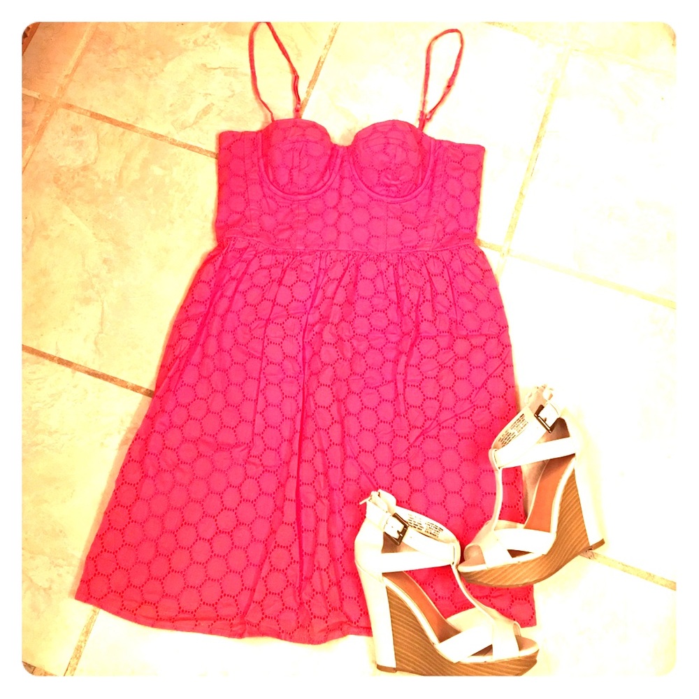 Underwire Lace Spaghetti Strap Dress (Coral)