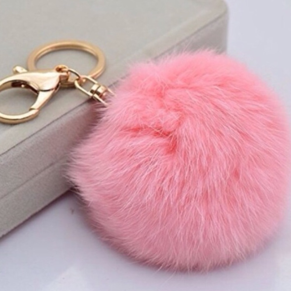 Pink Puffball Fur Keychain