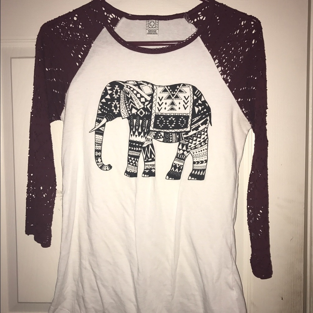 white tribal elephant baseball tee