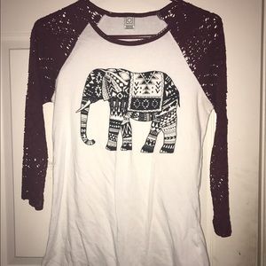 white tribal elephant baseball tee