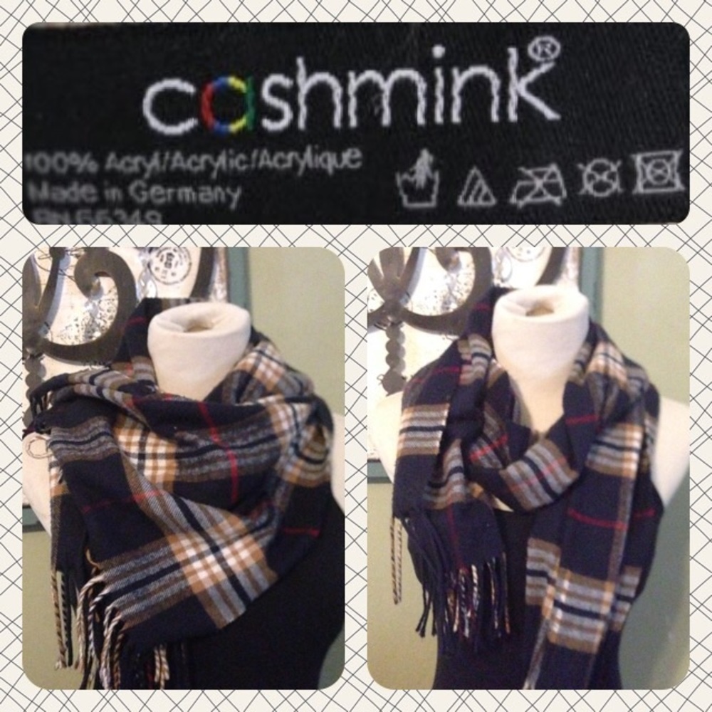 Blue plaid  cashmere cashmink scarf