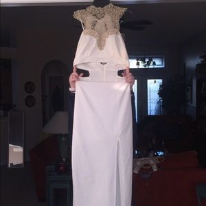 White Mid-Drift Lace Prom Dress