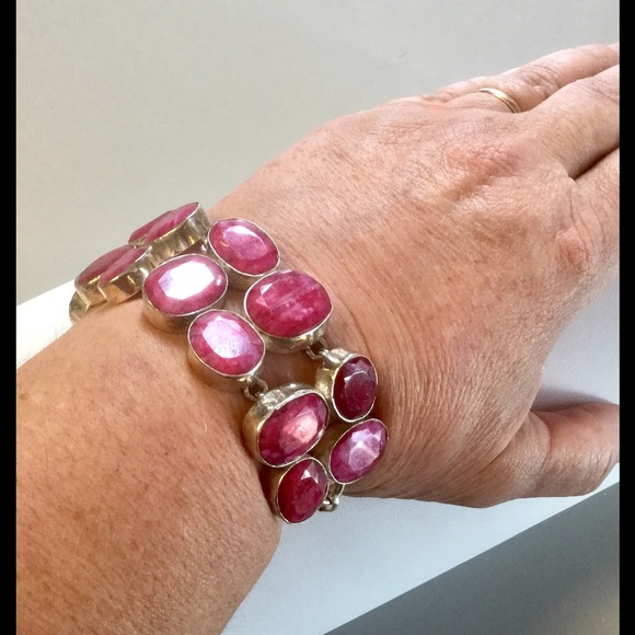 SOLD.  Kashmiri Ruby Sterling Silver Bracelet - Picture 3 of 3