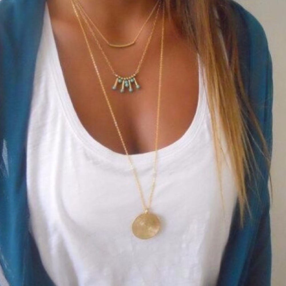 Gold and Turquoise Multilayer Pendant Necklace