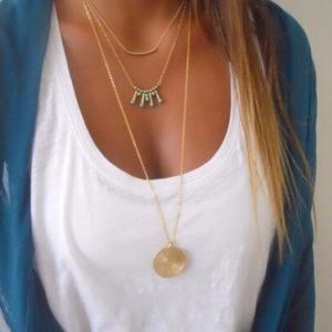 Gold and Turquoise Multilayer Pendant Necklace