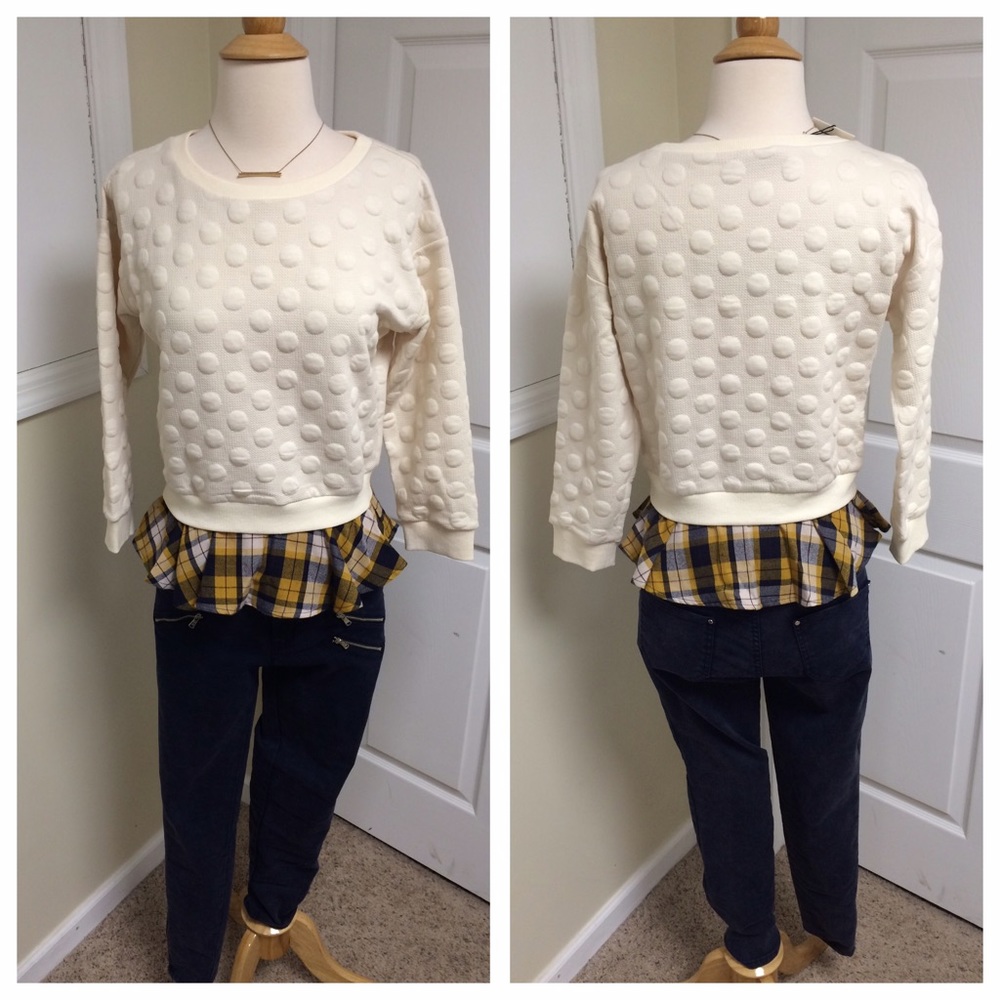 Polka dot/plaid sweater! NEW WITH TAGS!