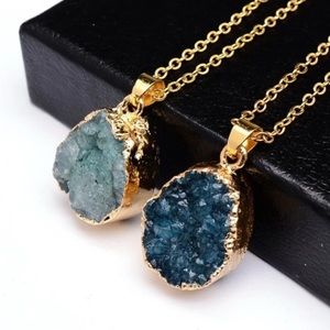 Blue and Gold Stone Pendant Necklace Druzy