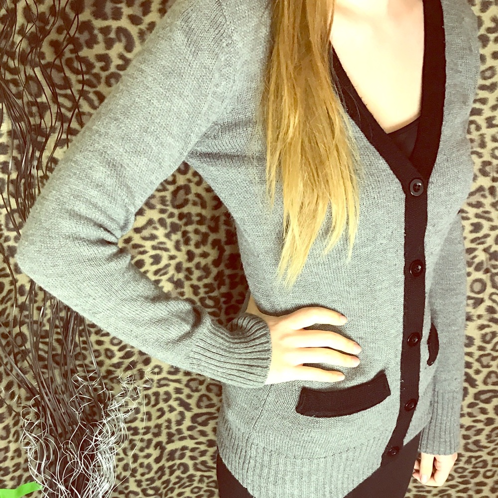 Gray Varsity Sweater Cardigan