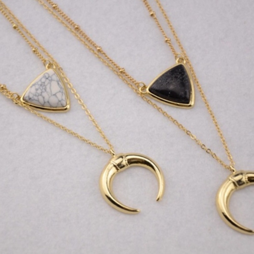 Black or White Marble Crescent Moon Necklace