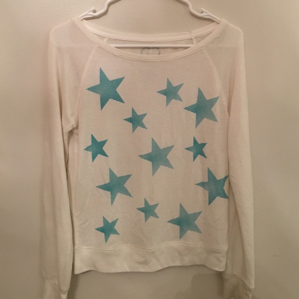 cute white and blue started sweater