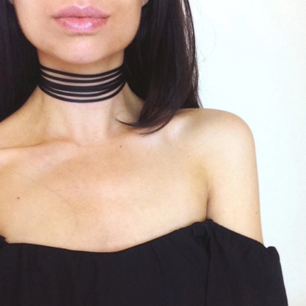 Black Multilayer Strand Choker Necklace