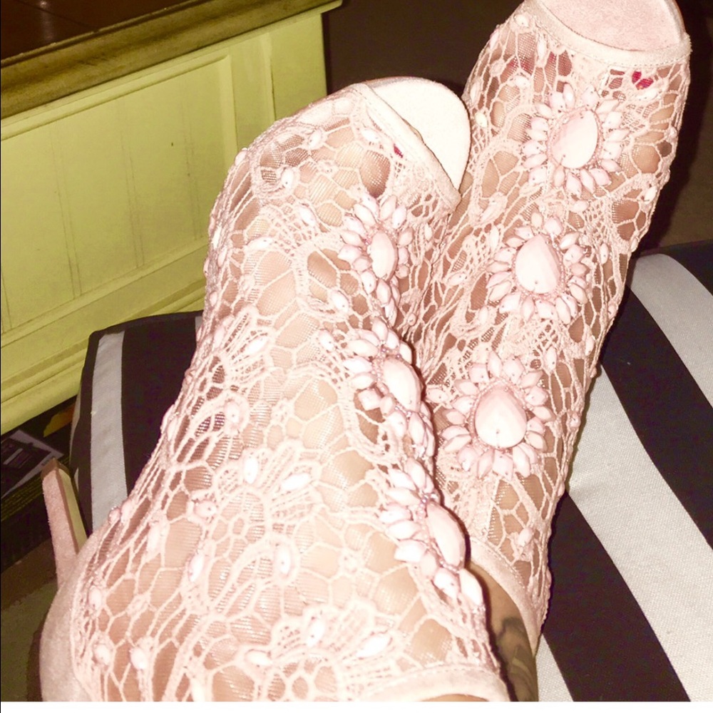 Bebe beaded mesh pink booties .