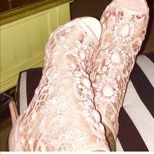 Bebe beaded mesh pink booties .