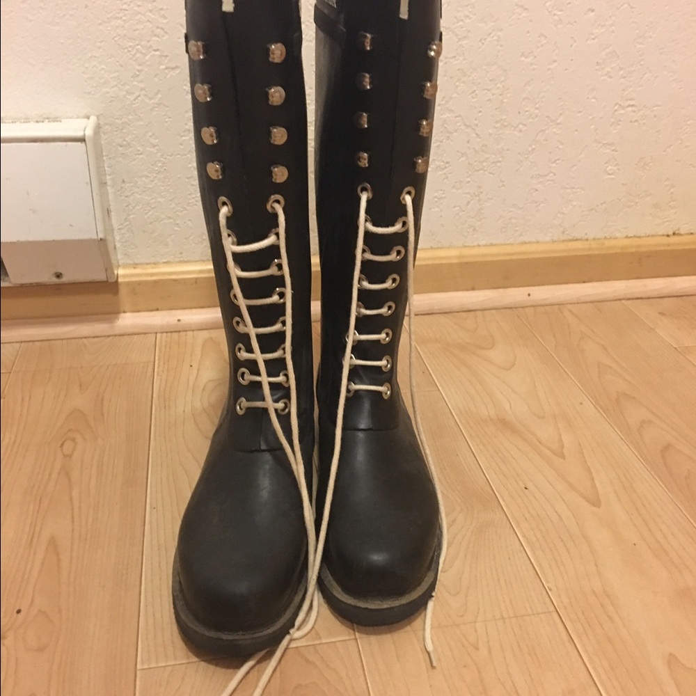 Ilse jacobsen lace up black rain boots