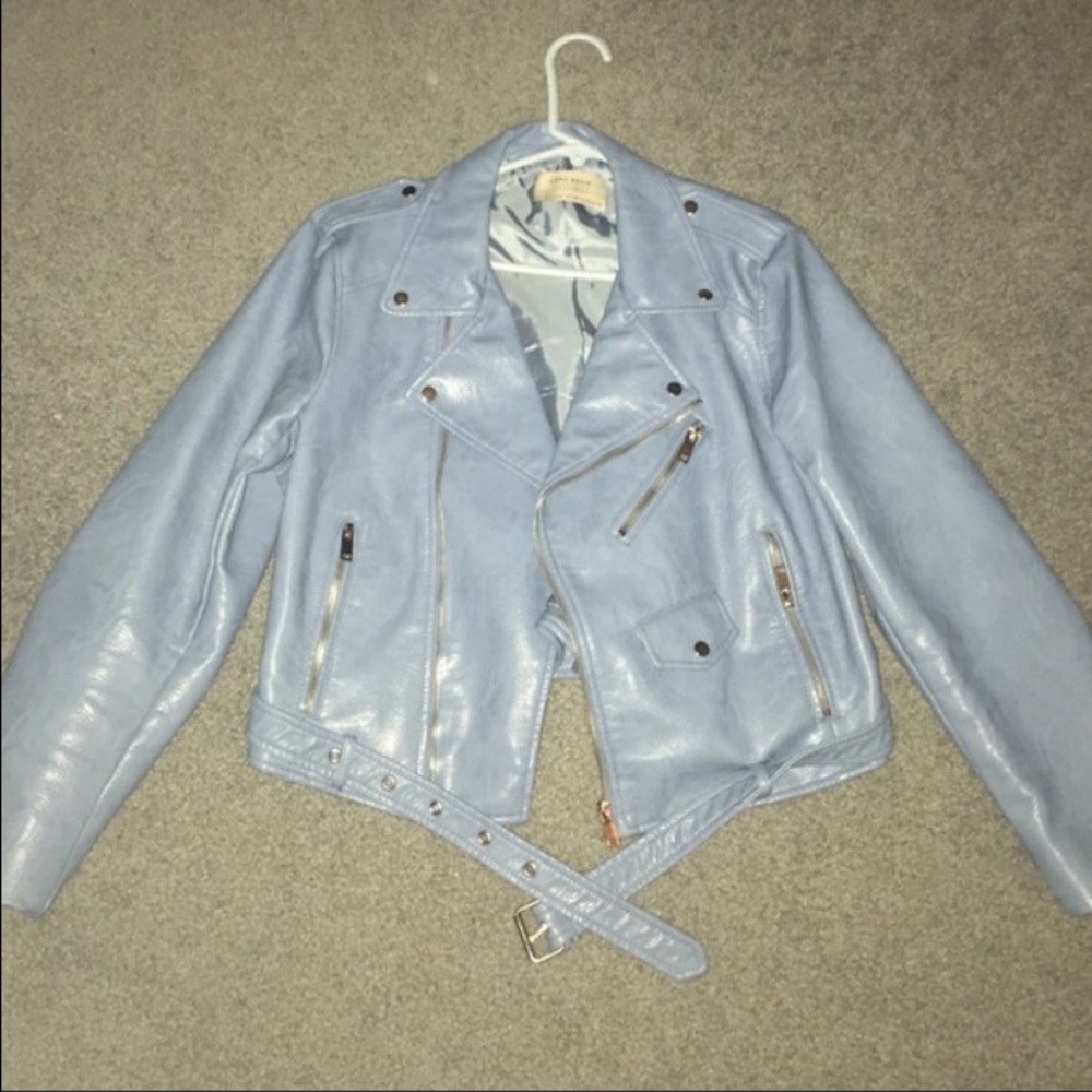 ZARA blue faux leather jacket