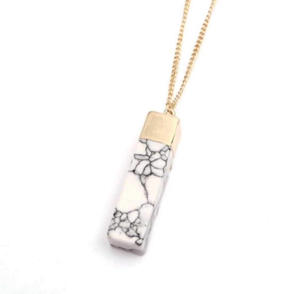 Gold Marble Stone Pendant Necklace