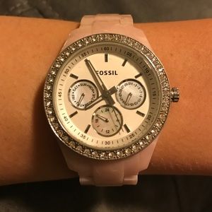 Fossil Stella Pink Resin White Dial Crystal Watch