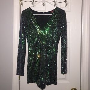 Green Sequin Romper - Size Medium NYE