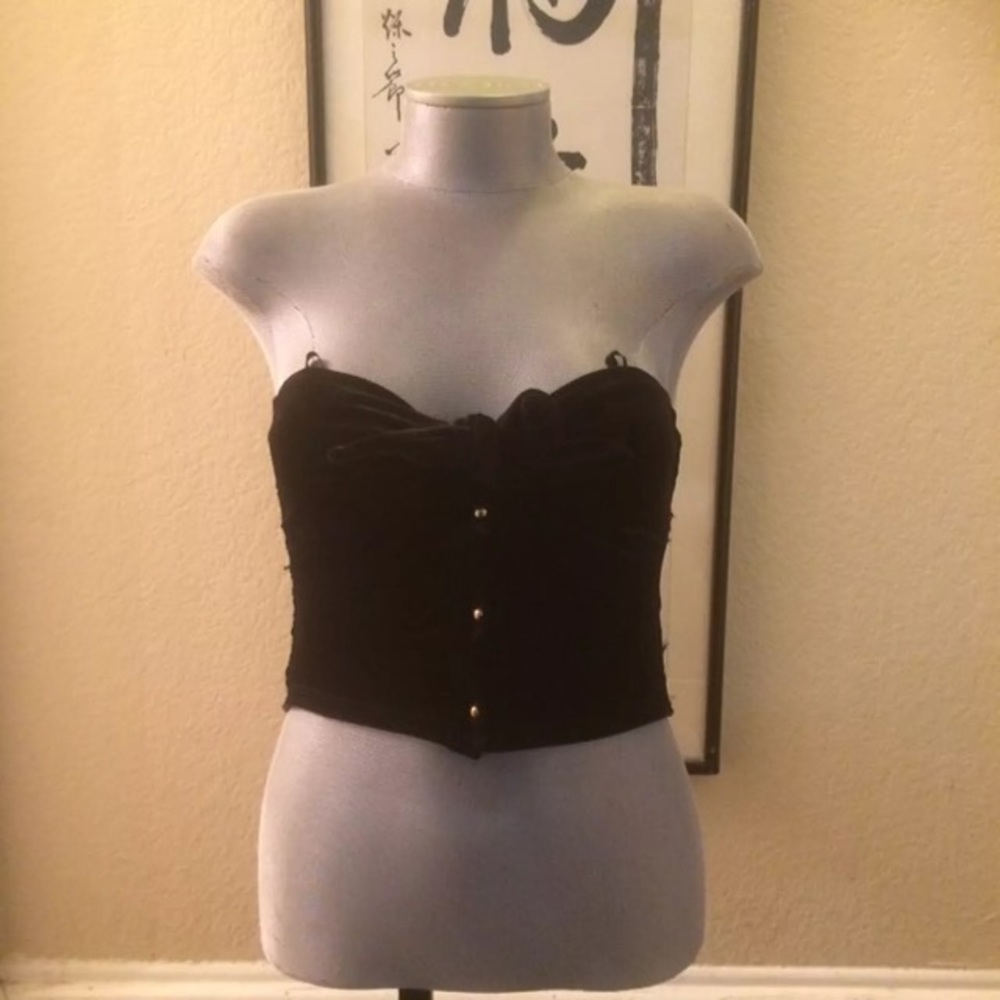 Arden B. Velvet Tie Front Black Crop Tube top