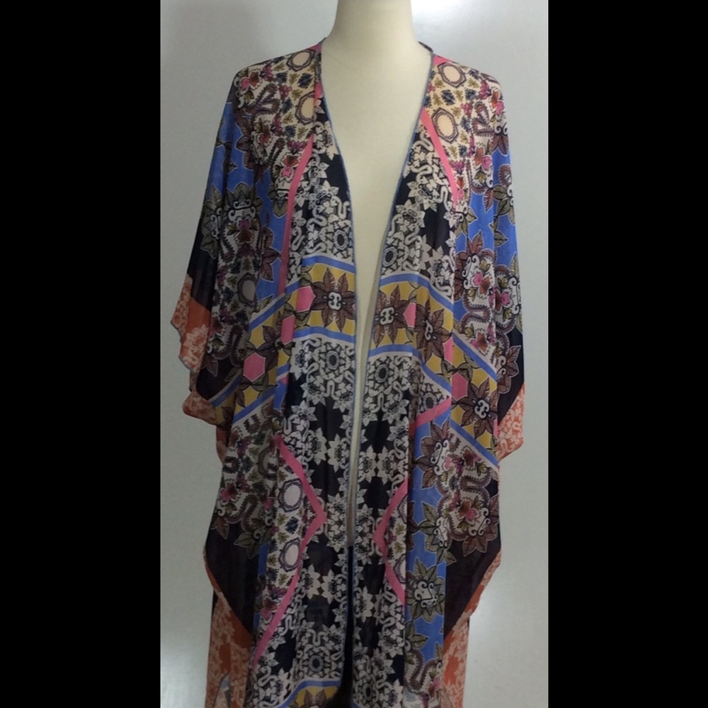 Democracy Kimono Multicolored Bohemian Cover Up