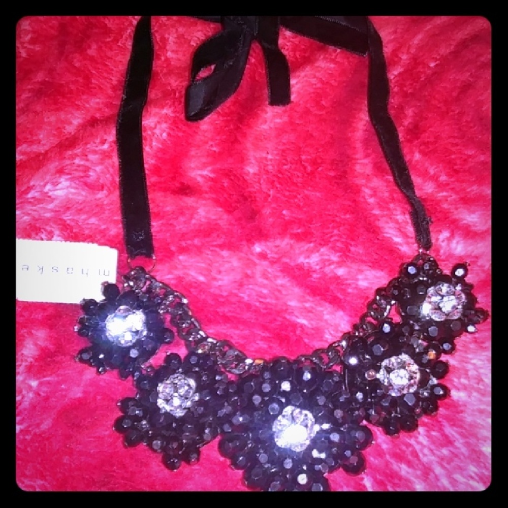 M.Haskell black flowers ribbon  necklace