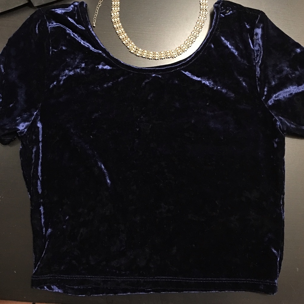 Dark blue velvet crop top