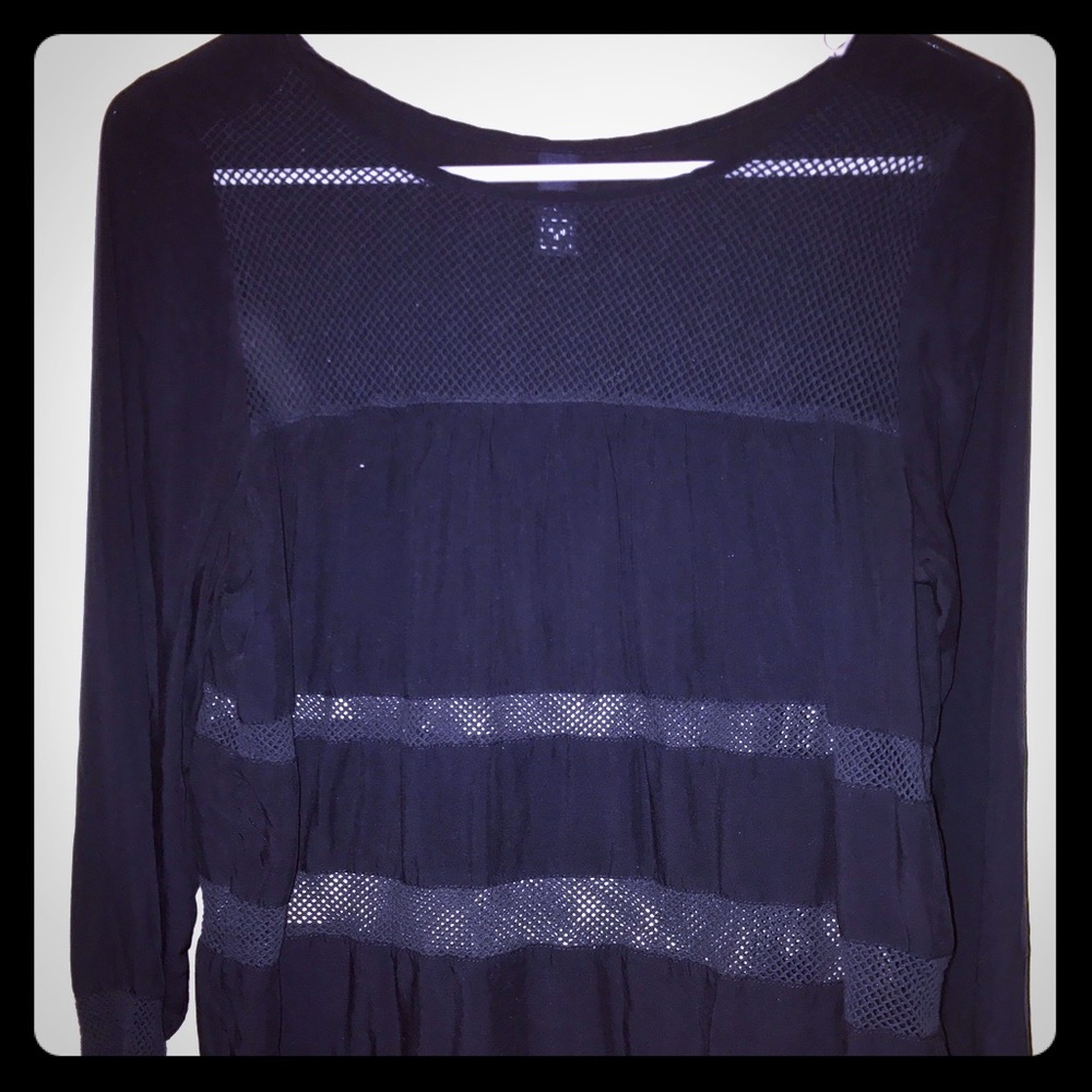 Gap navy blue long sleeve blouse with mesh panels