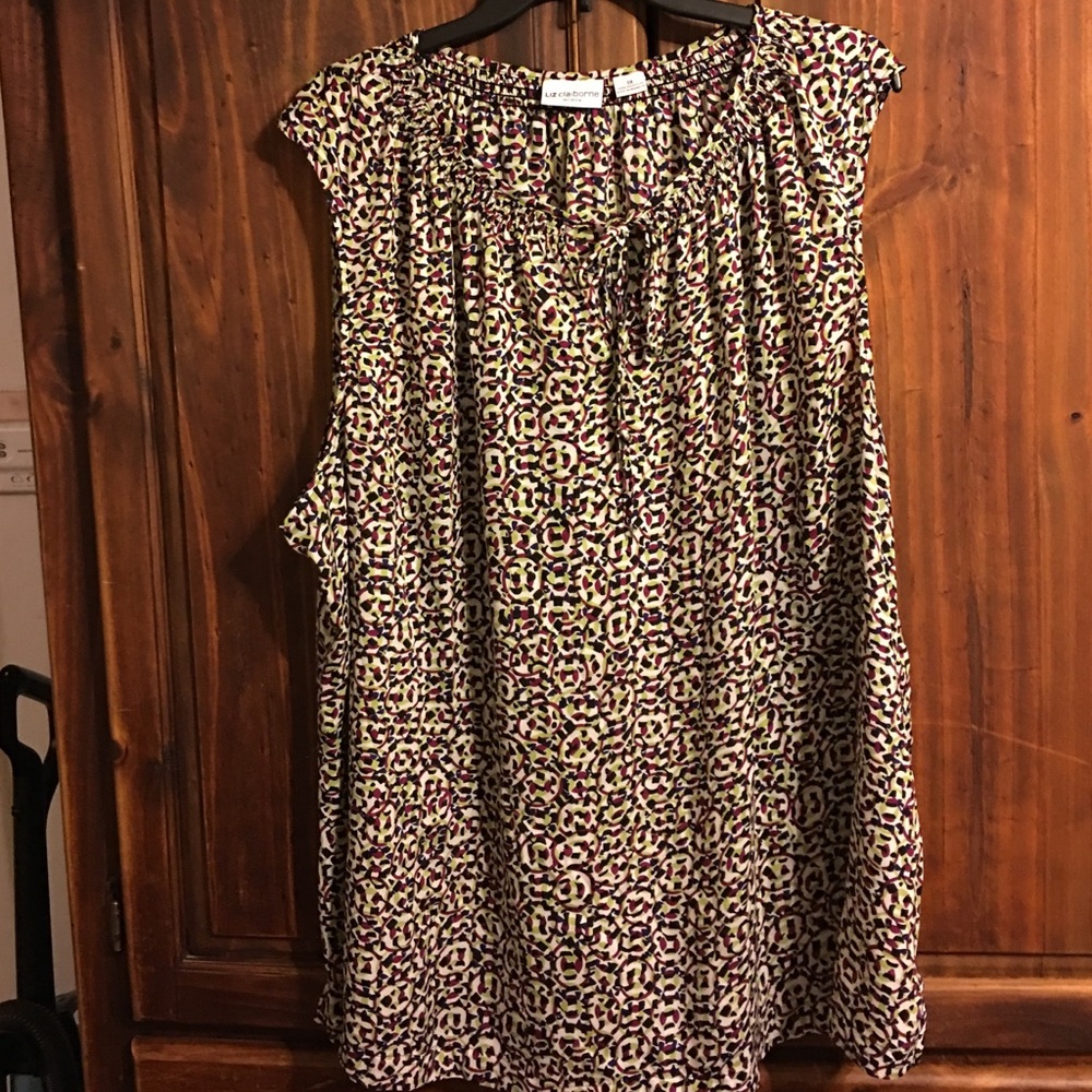 Sleeveless line green, purple and black blouse