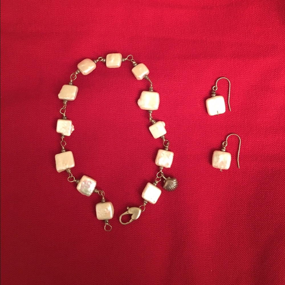 Salt water perl ankle bracelet and earrings