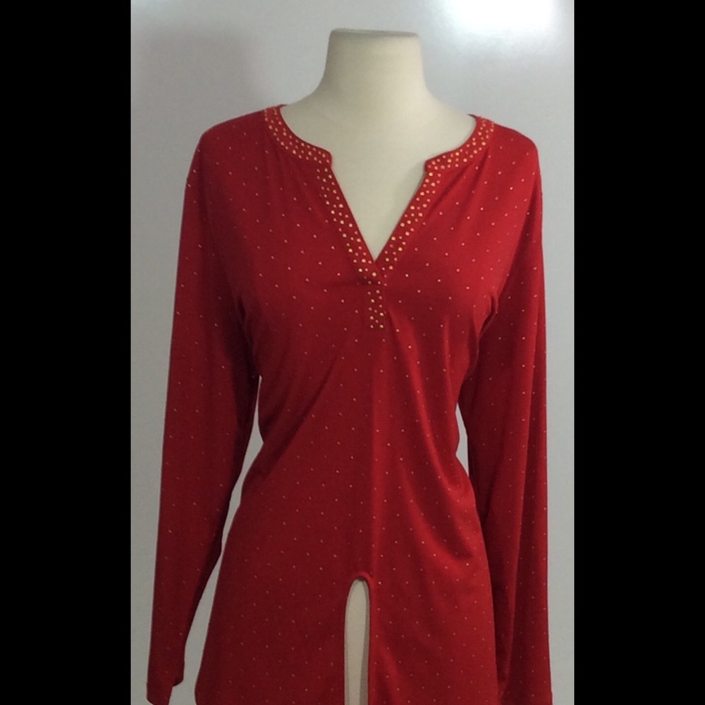Ruby Rd Red with Gold Beaded Tunic